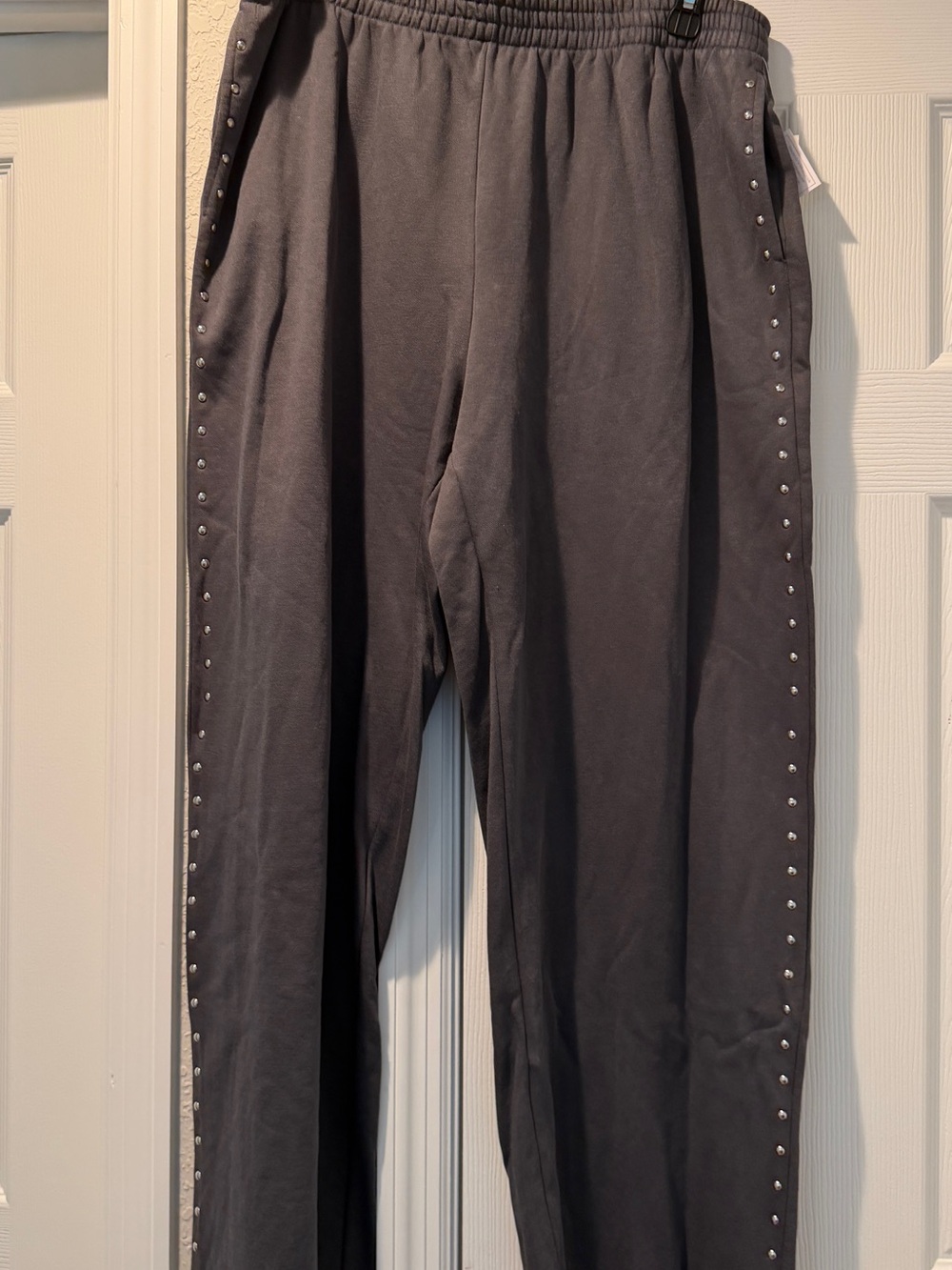 Ladies Dark Gray Jogger Pants with Side Stud Trim